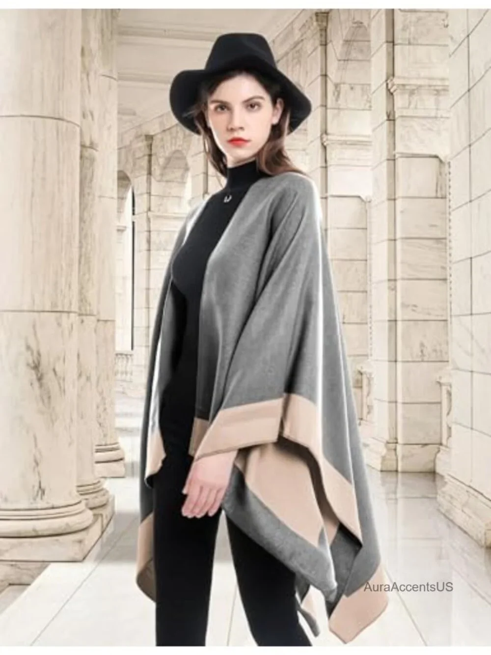 Reversible Poncho Shawl Wrap Cape Open Front Oversized Soft Women